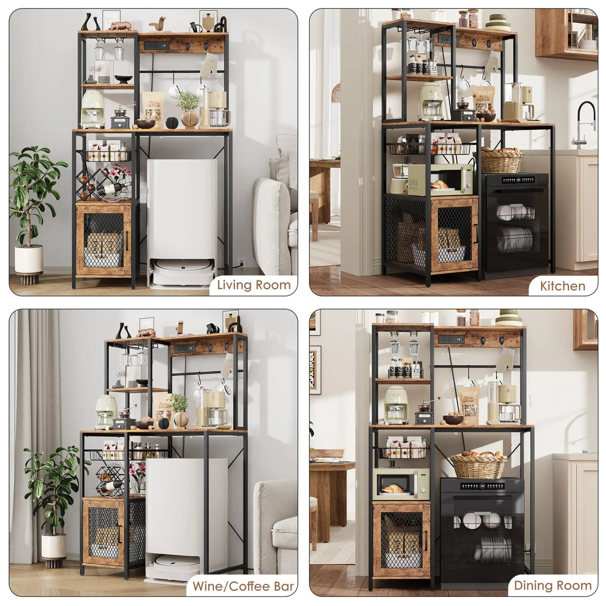 Kitchen Bakers Rack With Power Outlet And Storage Cabinet
