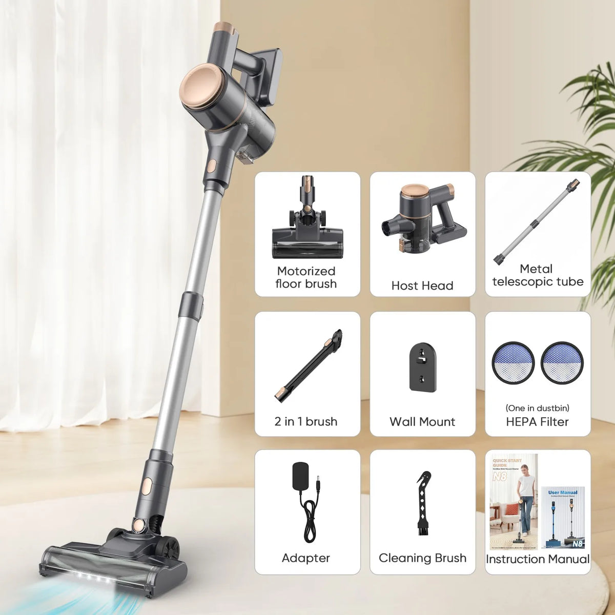 YISORA N8 Cordless Vacuum Cleaner for Pet Hair and Carpets