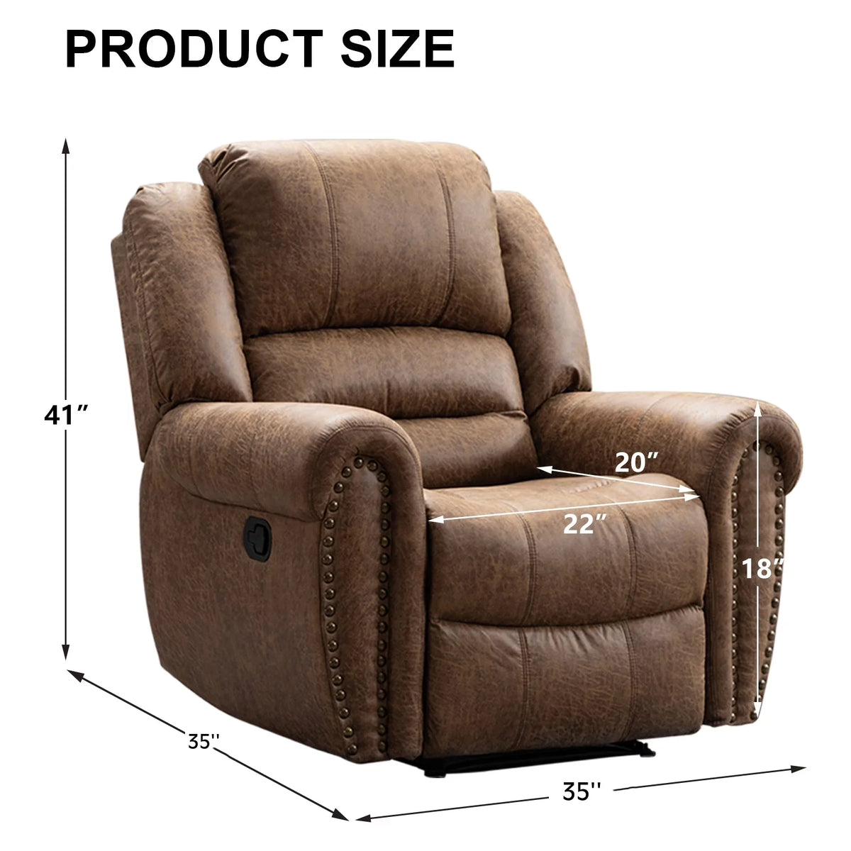 EBELLO Manual Leather Recliner Chair With Comfortable Arms for Living Rooms