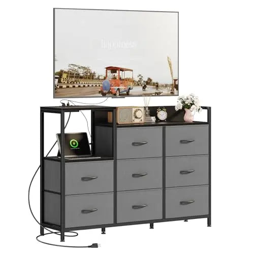 MCQ Fabric Drawer End Table Storage With Charging Station