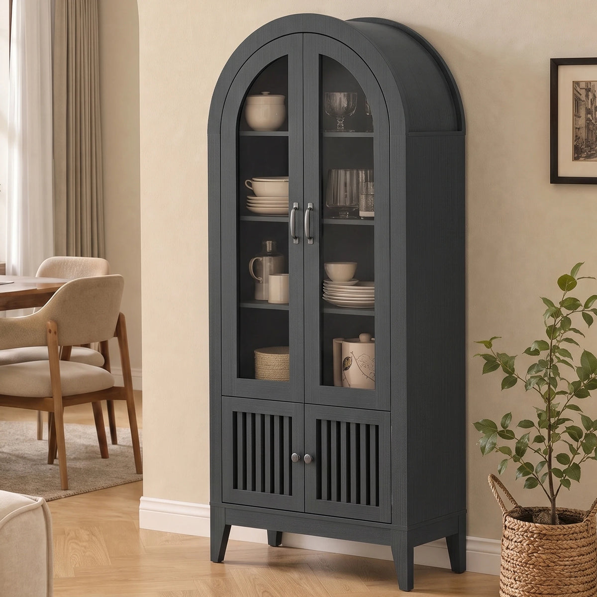 TCGBKAF Arched Glass Display Cabinet With Adjustable Shelves