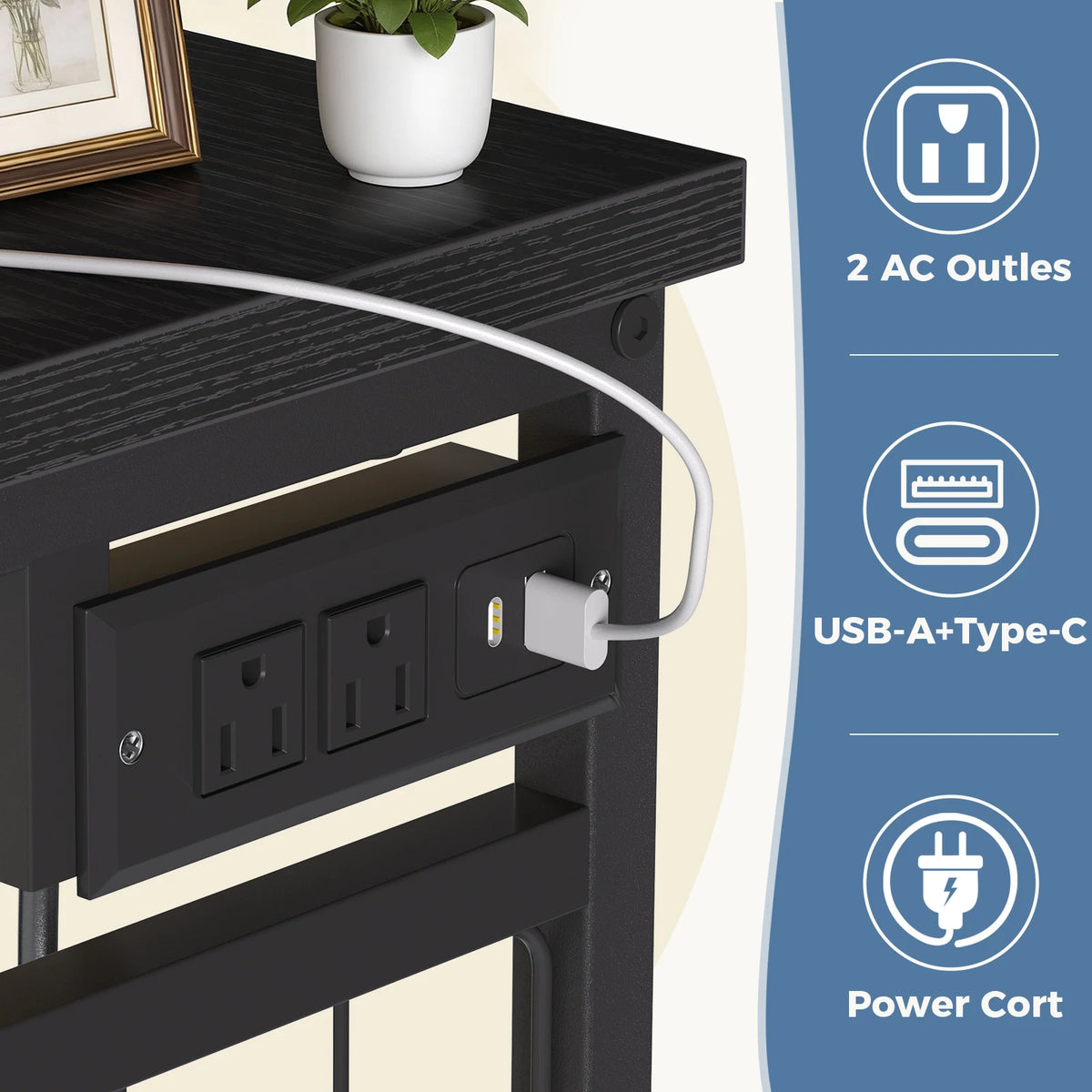 JHK Fabric Dresser With Hanging Rack And Charging Station