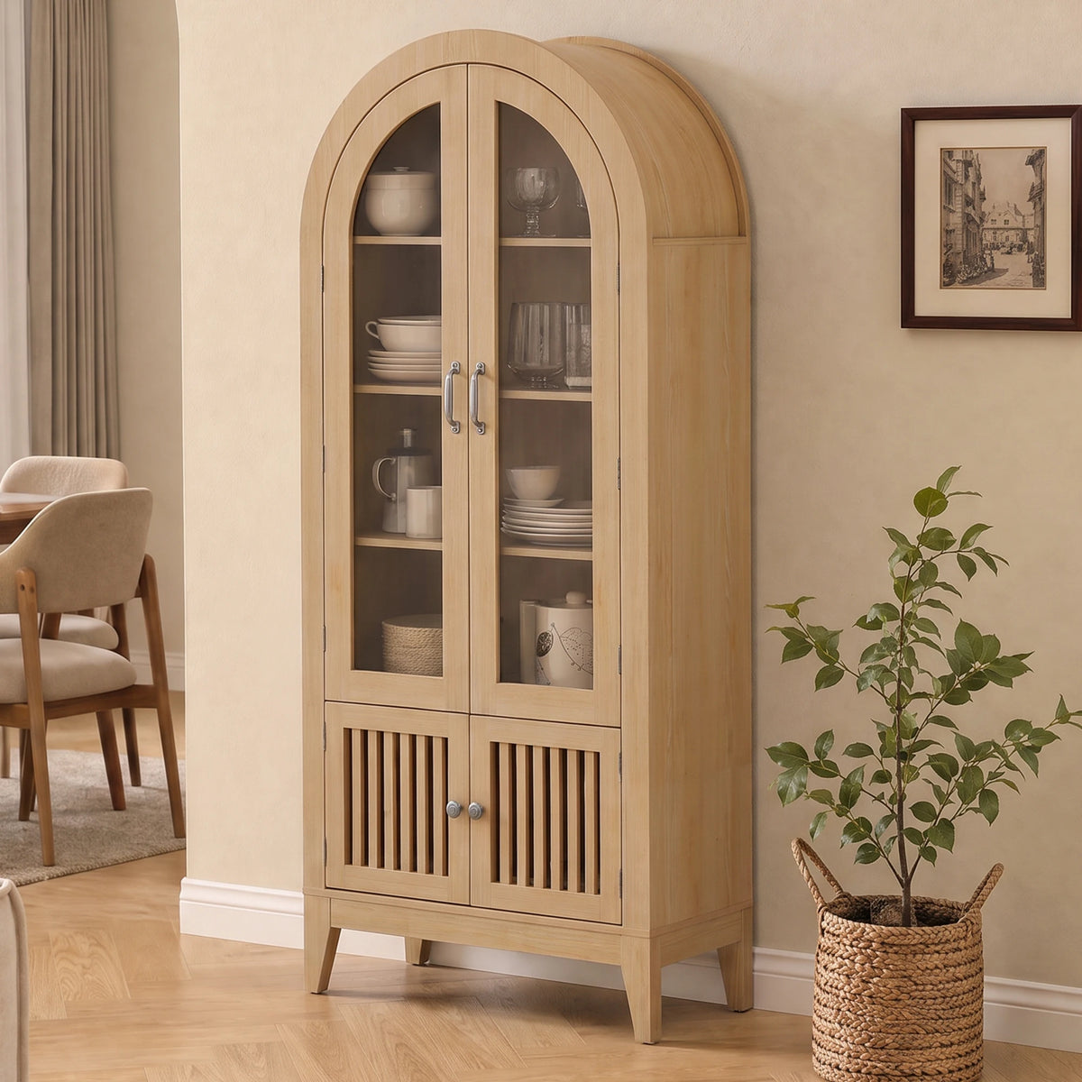 TCGBKAF Arched Glass Display Cabinet With Adjustable Shelves