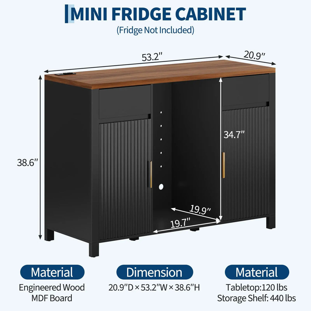HiMISS Fluted Coffee Bar Cabinet With Mini Fridge Wine Rack