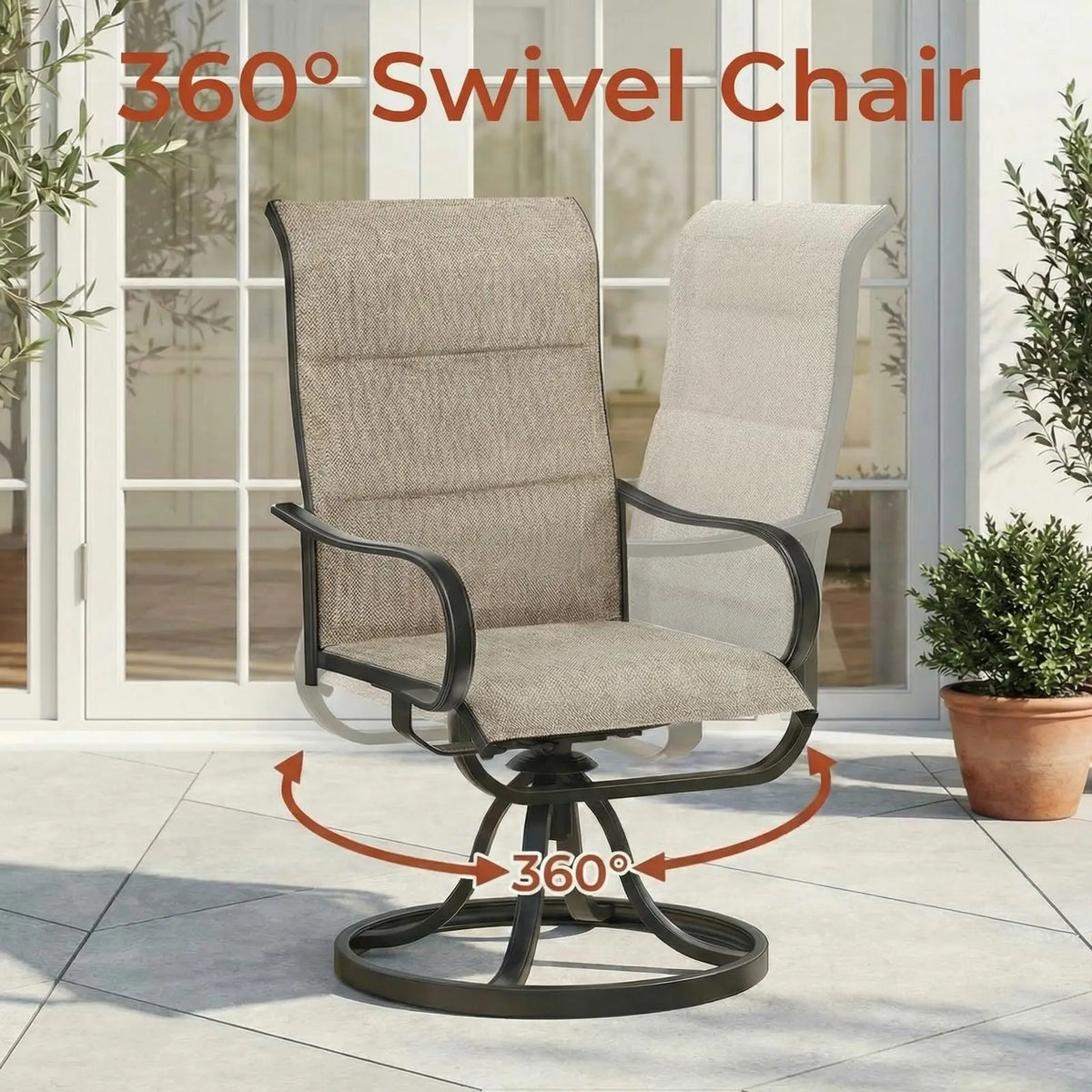 Set of 2 Patio Padded 360° Swivel Chairs with Cushion 24" High Back Armrest Chairs All Weather for Backyard Outdoor 330LBS