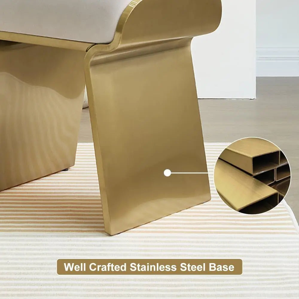 Modern Vanity Stool with Leathaire Upholstery amp Gold Stainless Steel Frame Breathable Backless Makeup Chair with HighResilien