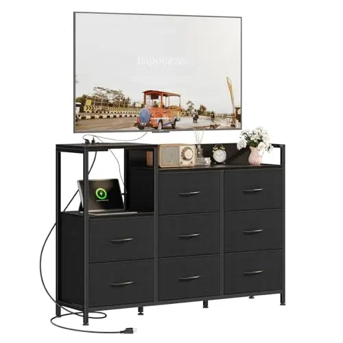 MCQ Fabric Drawer End Table Storage With Charging Station
