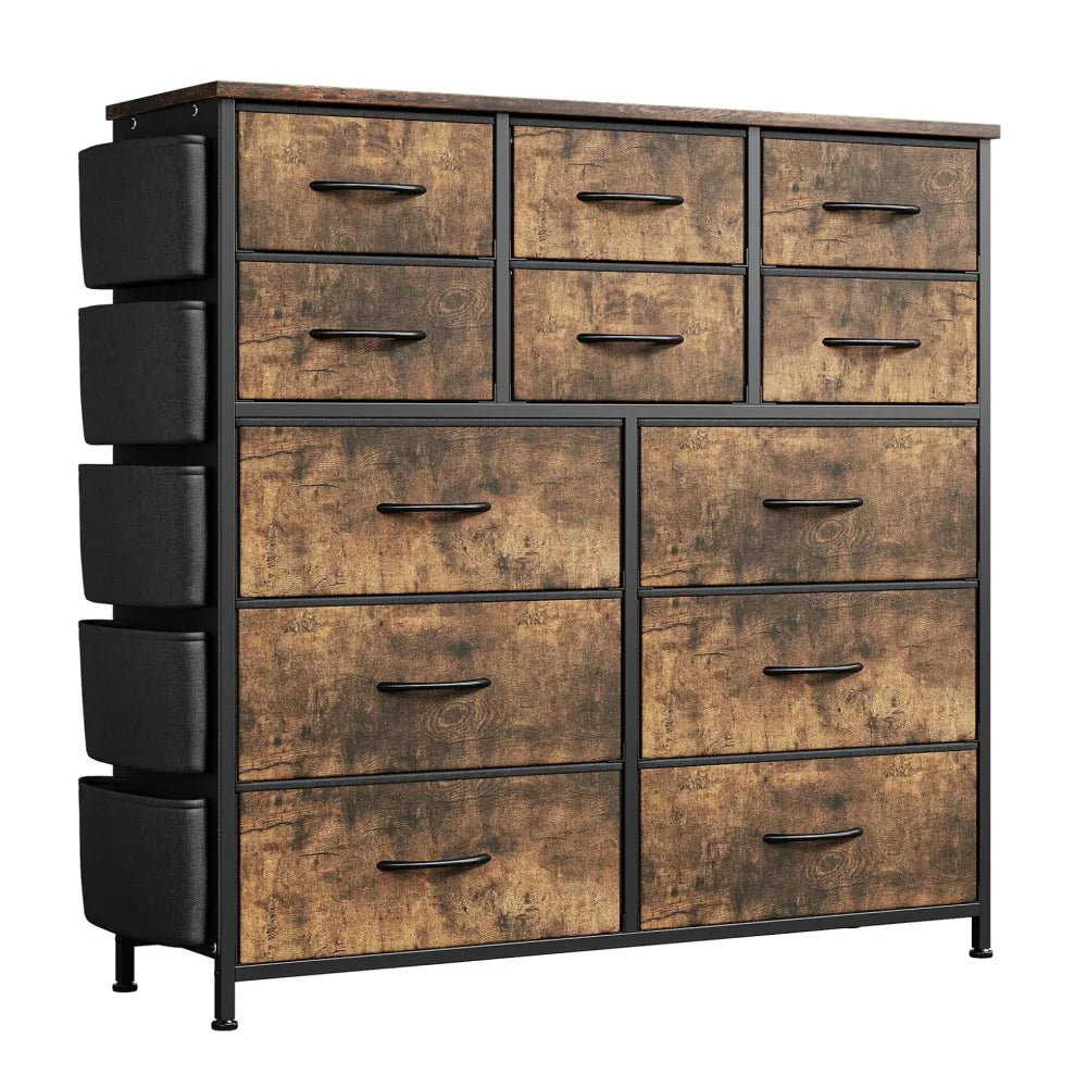 ANIXOL 12 Drawer Fabric Dresser With Wood Top Steel Frame