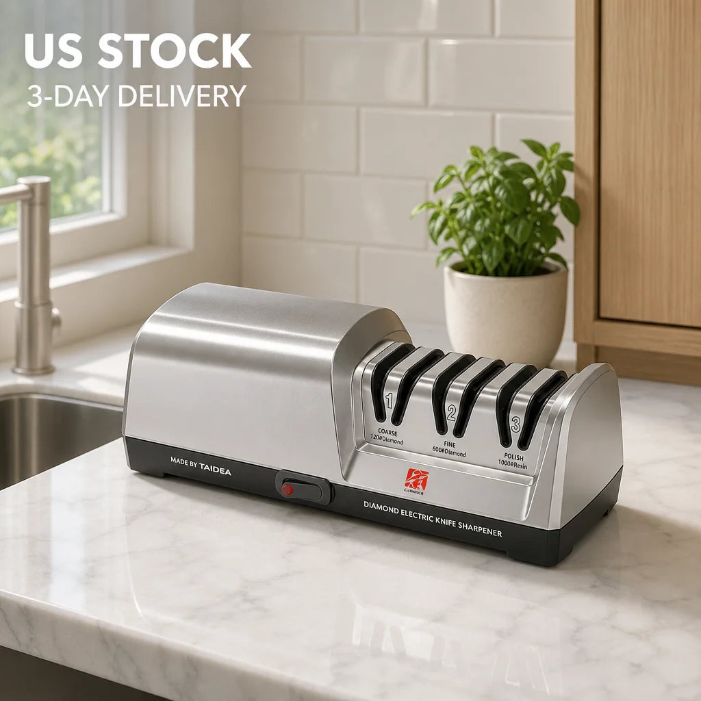 Electric Three Stage Diamond Knife Sharpener With Angle Guide