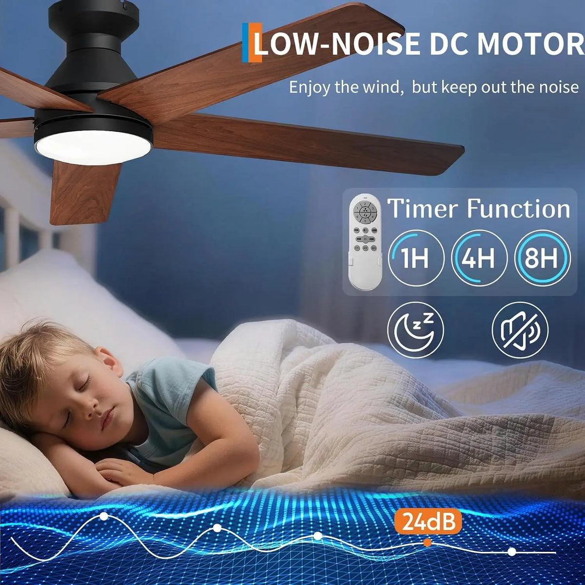 Low Profile Ceiling Fan With Light And Reversible DC Motor