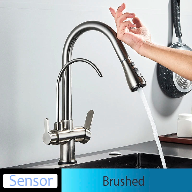 Onyzpily Touch Sensor Pull Out Kitchen Faucet Hot Cold Mixer
