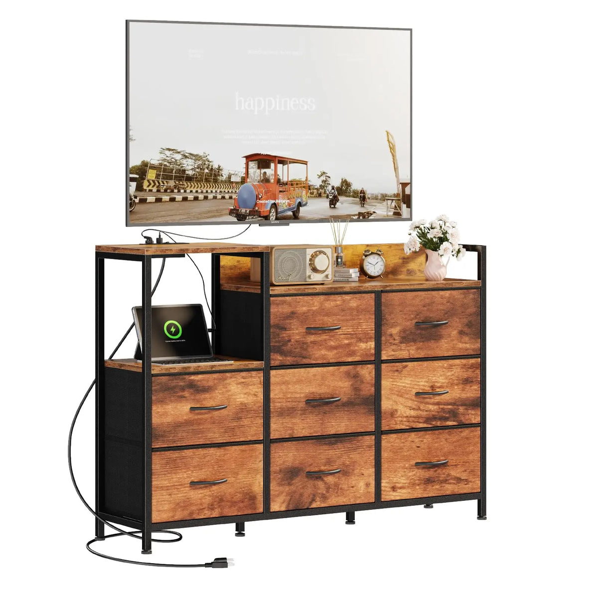 MCQ Fabric Drawer End Table Storage With Charging Station