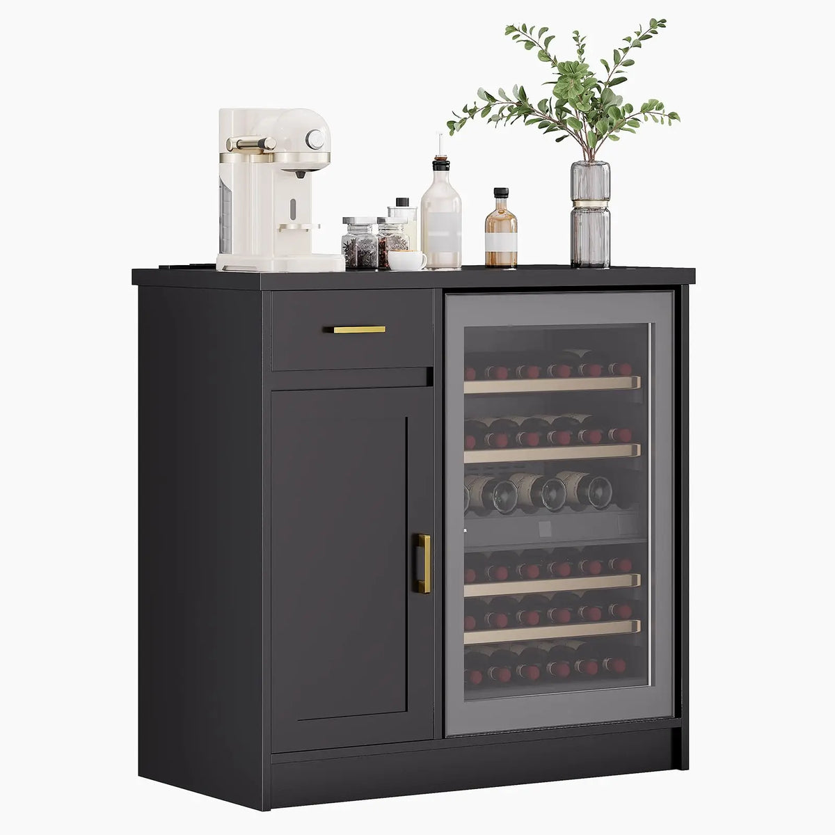HiMISS Farmhouse Mini Fridge Wine Bar Cabinet With Storage