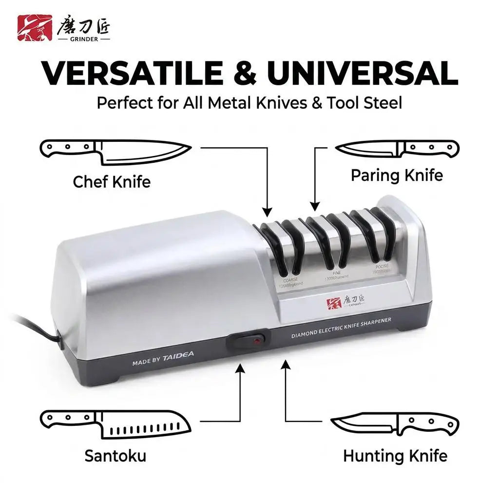 Electric Three Stage Diamond Knife Sharpener With Angle Guide