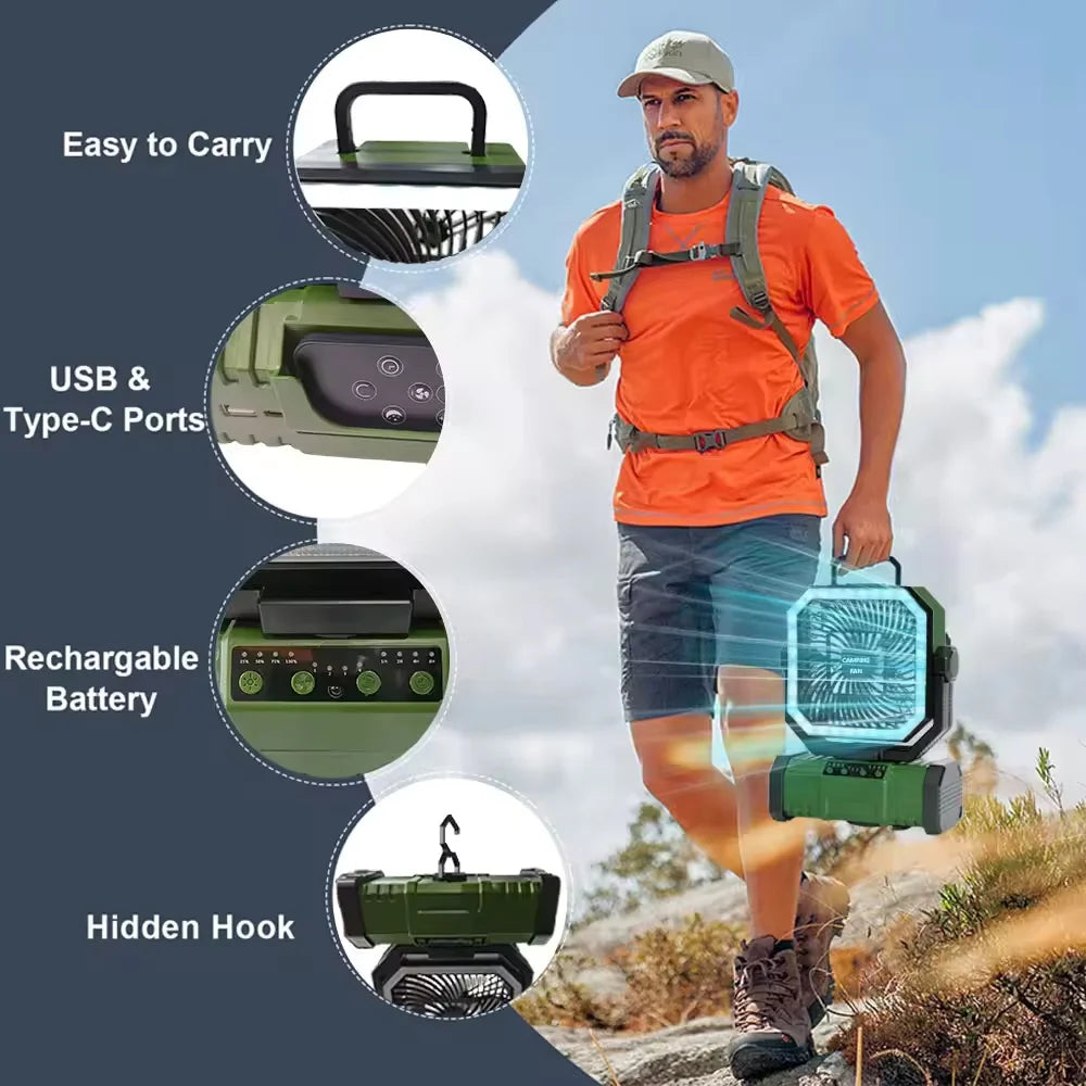Rechargeable Camping Fan With LED Lantern And Remote Control for Outdoor Use