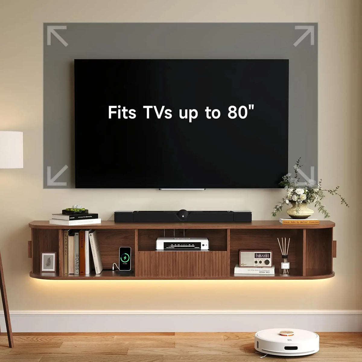 ONBRILL Smart Floating TV Stand With LED Lights And Power