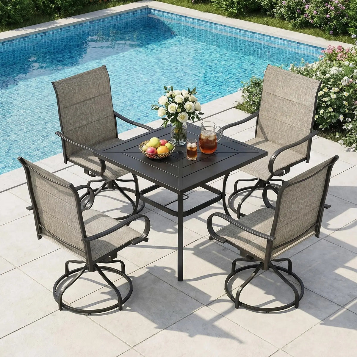 Set of 2 Patio Padded 360° Swivel Chairs with Cushion 24" High Back Armrest Chairs All Weather for Backyard Outdoor 330LBS