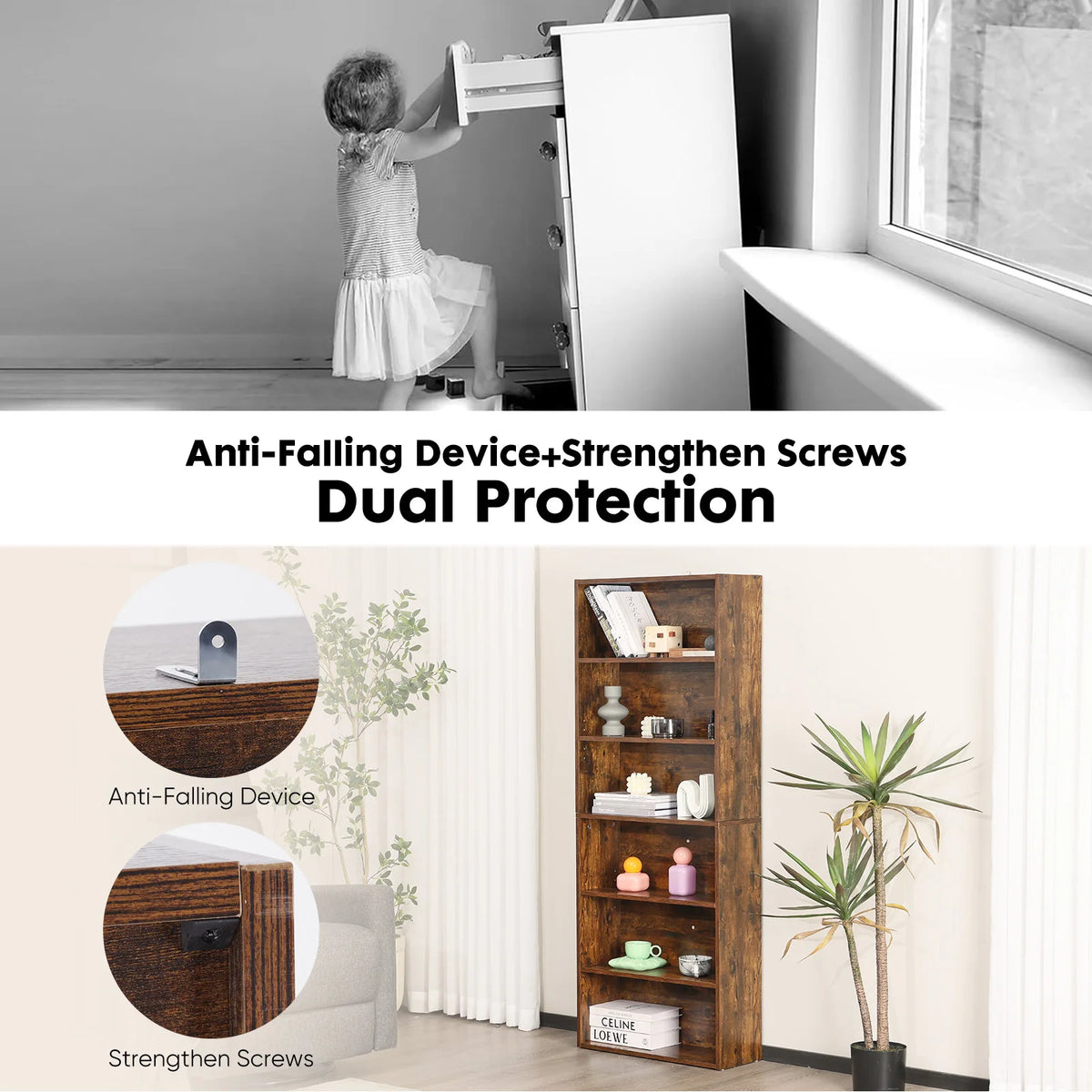 JHK Modern Wooden Bookcase With Open Shelf Storage