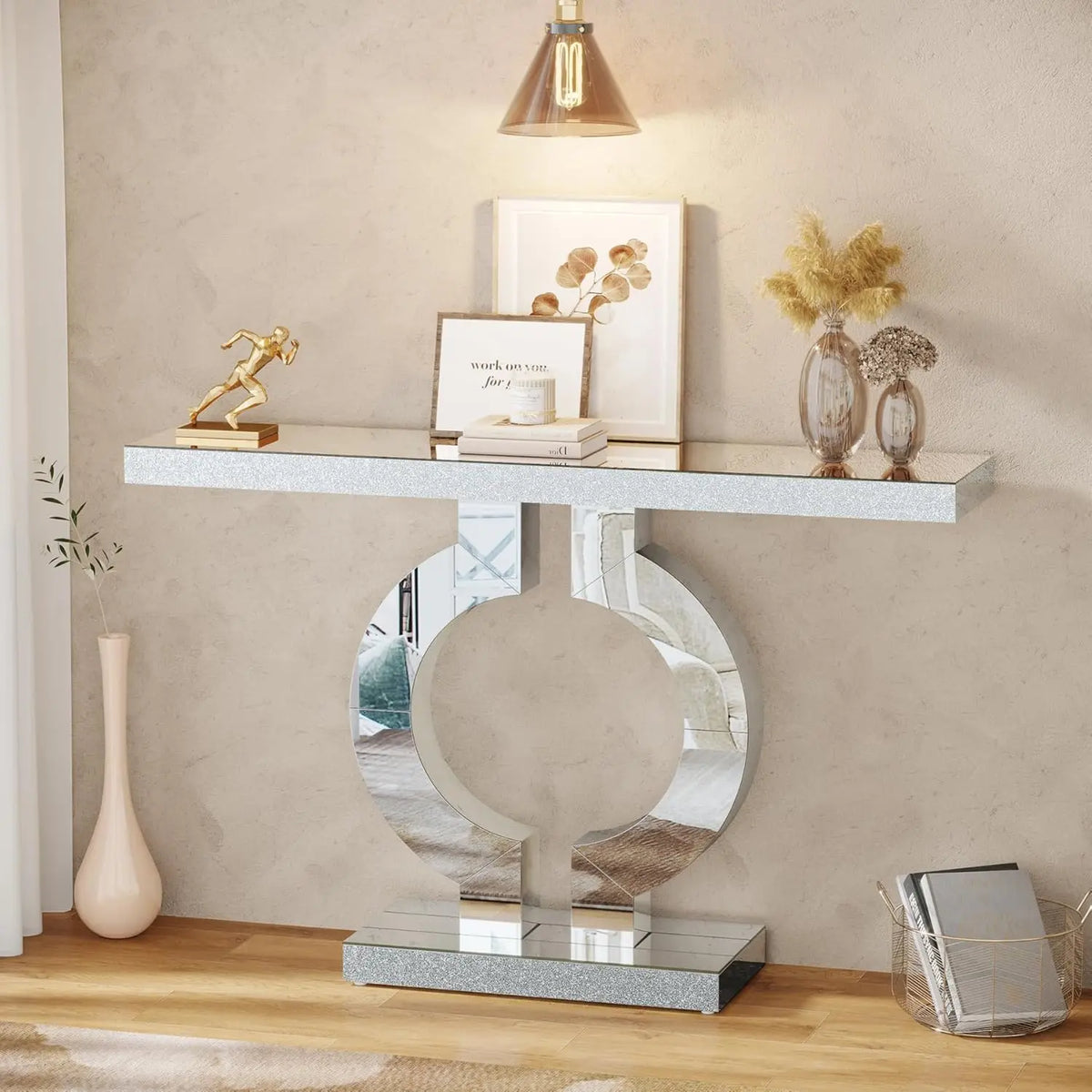 Tribesigns Modern Mirrored Console Table for Entryway and Living Room