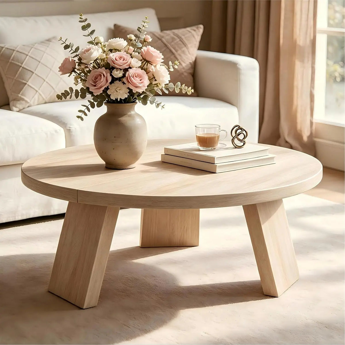 HiMISS Modern Coffee Table With Wood Grain And Angled Legs