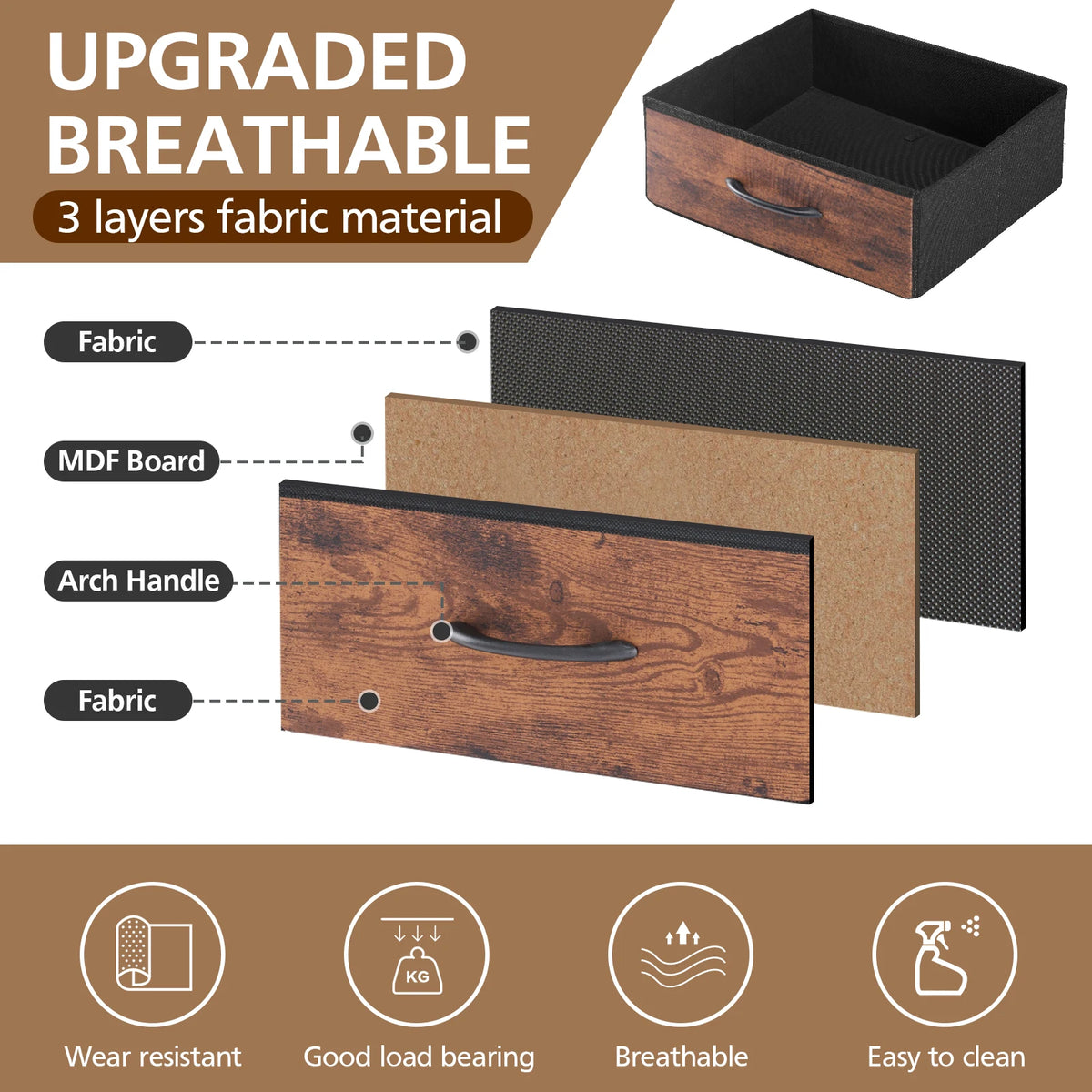MCQ 3 Fabric Drawers Cabinets with Charging Station LED Light Strip Bedside End Table Storage Nightstand for Home Furniture