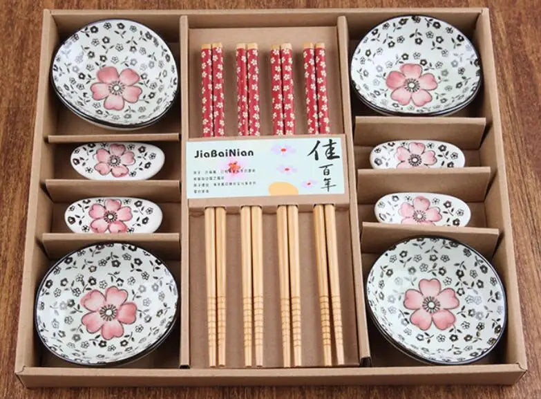 Japanese Cherry Blossom Ceramic Sushi And Sashimi Dish Set