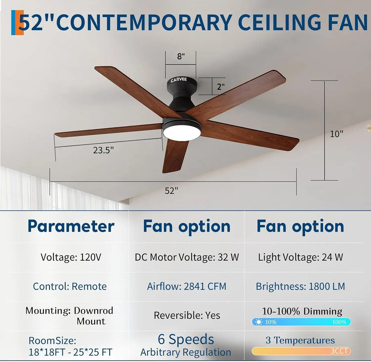 Low Profile Ceiling Fan With Light And Reversible DC Motor