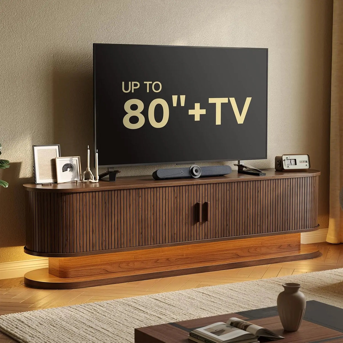 ONBRILL Modern TV Stand with LED Lights and Power Outlet