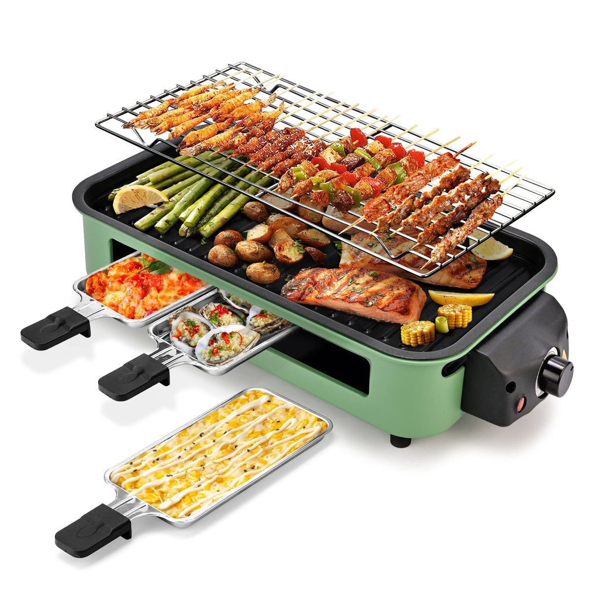 Sumetas Smokeless Electric Grill With Removable Griddle And Rack