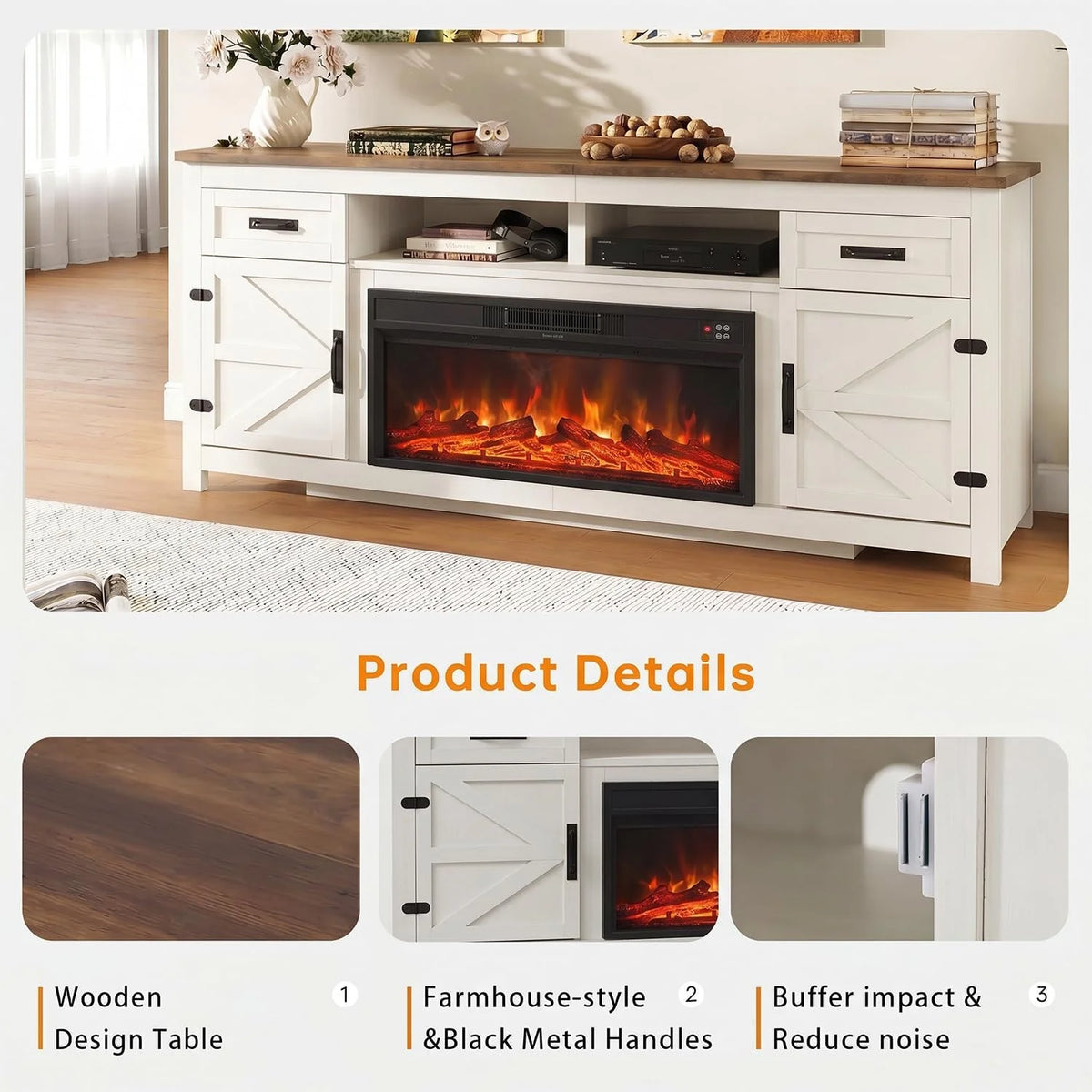 Aoxun Farmhouse TV Stand With Electric Fireplace And Storage