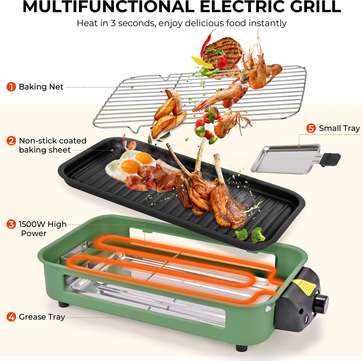 Sumetas Smokeless Electric Grill With Removable Griddle And Rack
