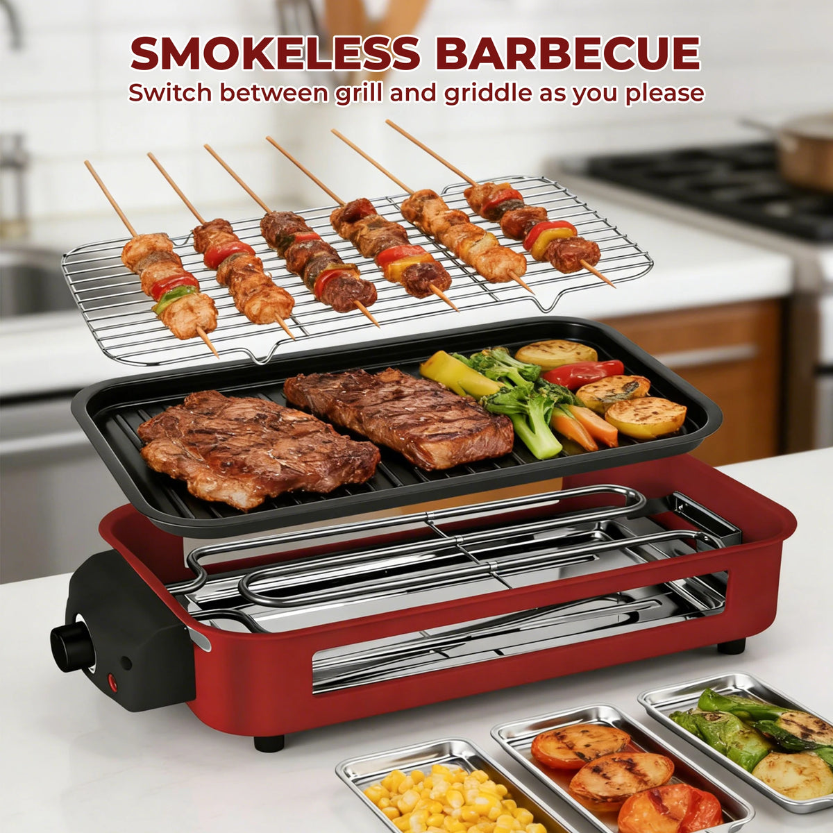 Sumetas Smokeless Electric Grill With Removable Griddle And Rack