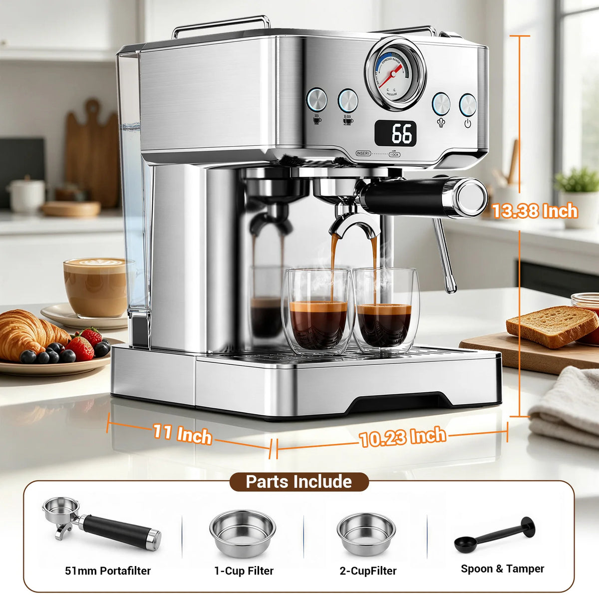 Ultra Espresso Machine With LCD Display And Steam Wand
