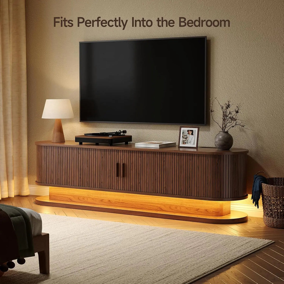 ONBRILL Modern TV Stand with LED Lights and Power Outlet
