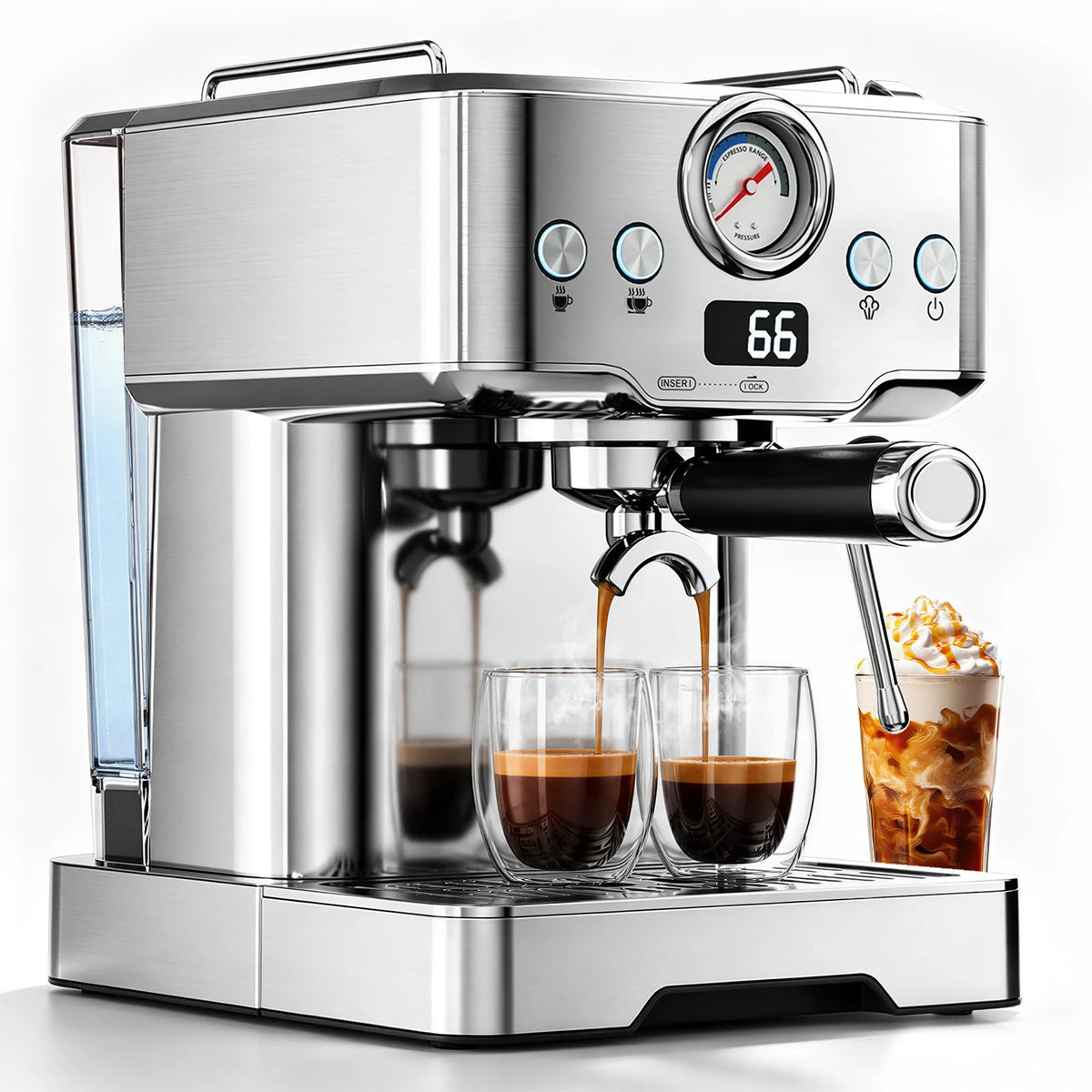 Ultra Espresso Machine With LCD Display And Steam Wand
