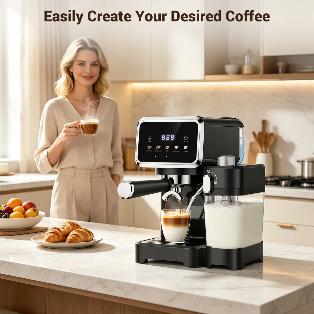 Automatic Milk Frother Espresso Machine With Touchscreen And Dual Boiler