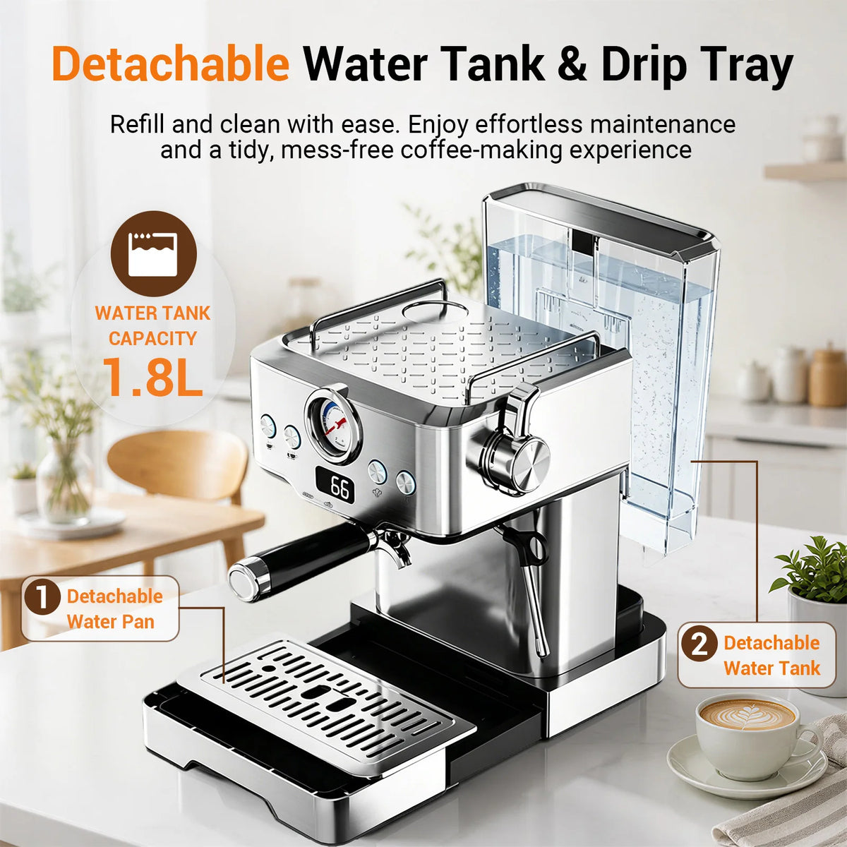 Ultra Espresso Machine With LCD Display And Steam Wand