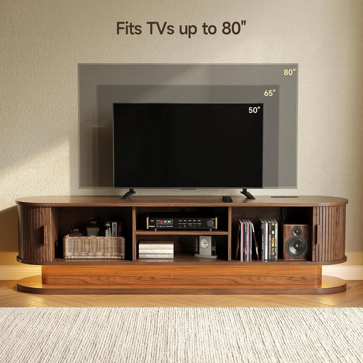 ONBRILL Modern TV Stand with LED Lights and Power Outlet