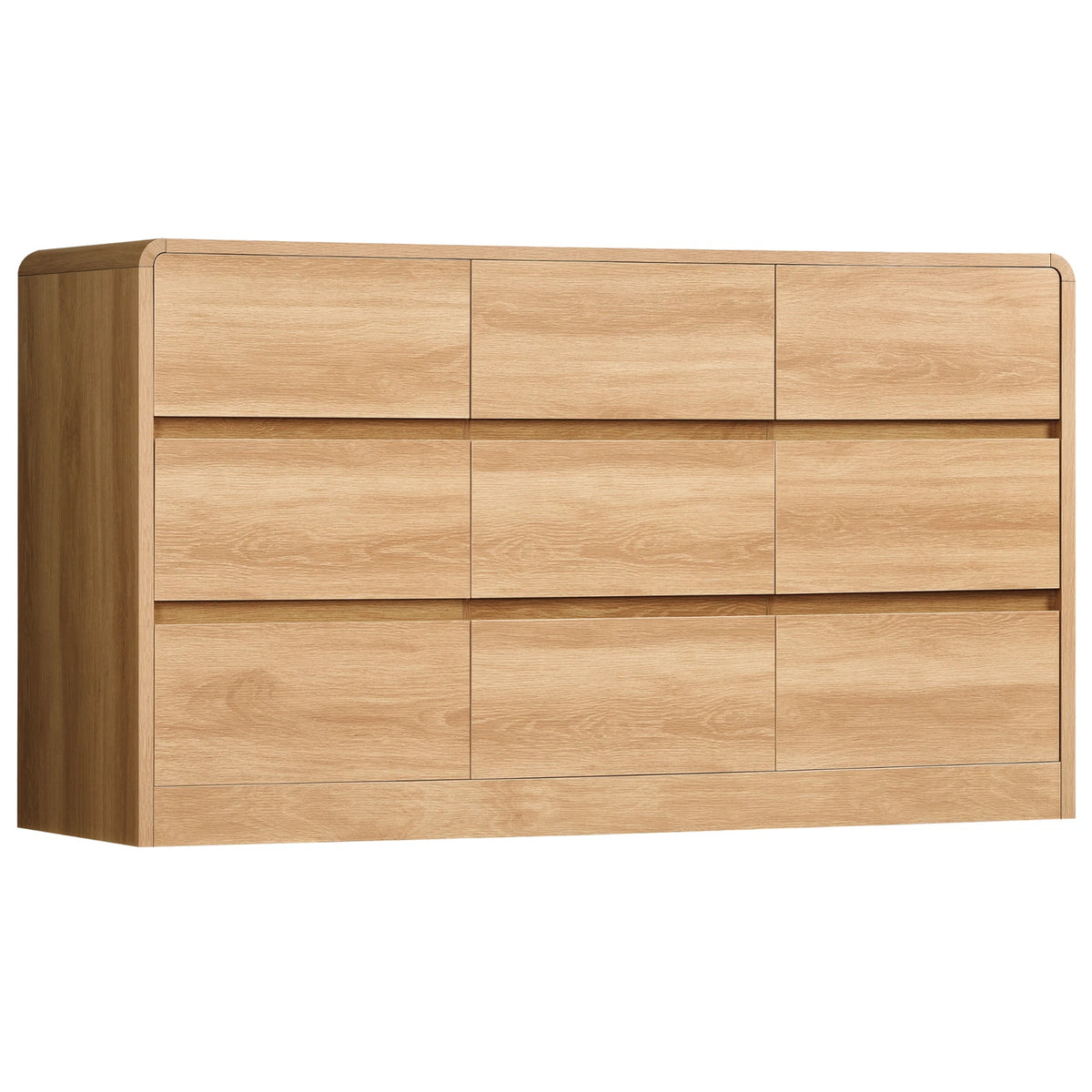 Modern Nine Drawer Wooden Bedroom Dresser With Curved Profile Design