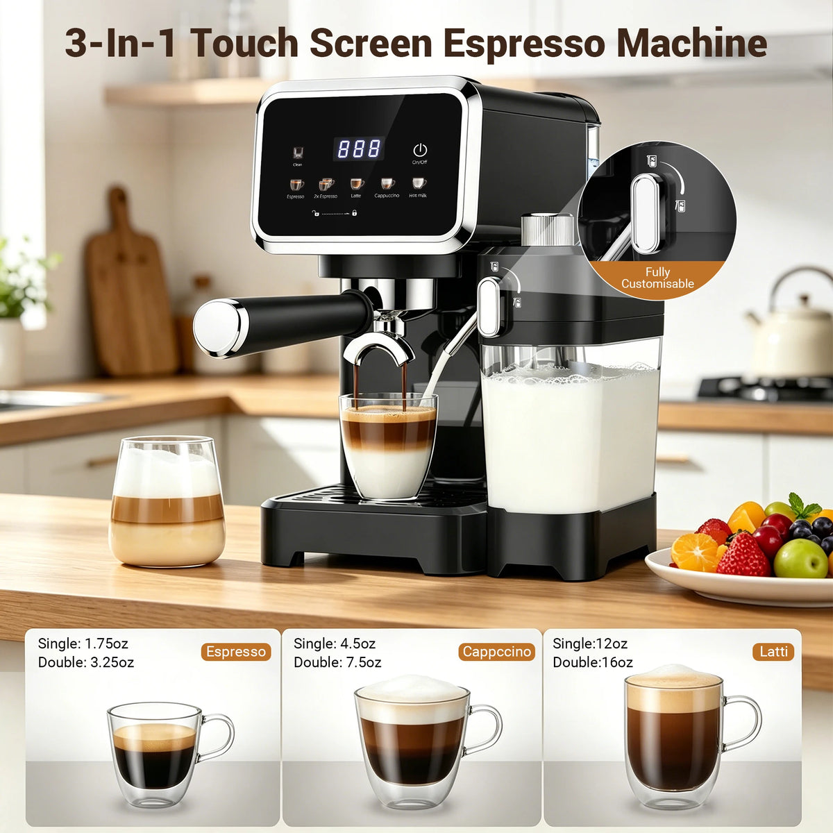 Automatic Milk Frother Espresso Machine With Touchscreen And Dual Boiler