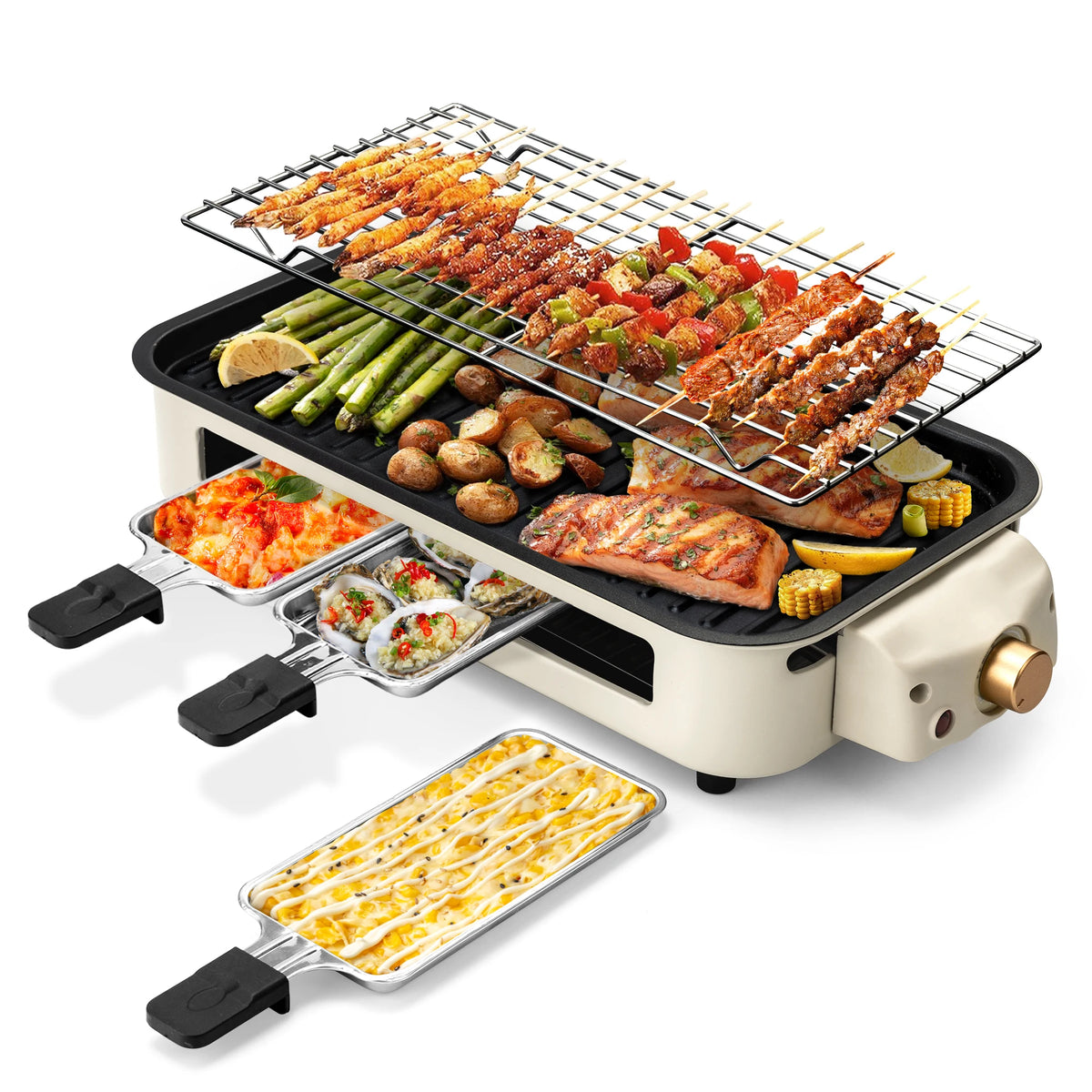 Sumetas Smokeless Electric Grill With Removable Griddle And Rack