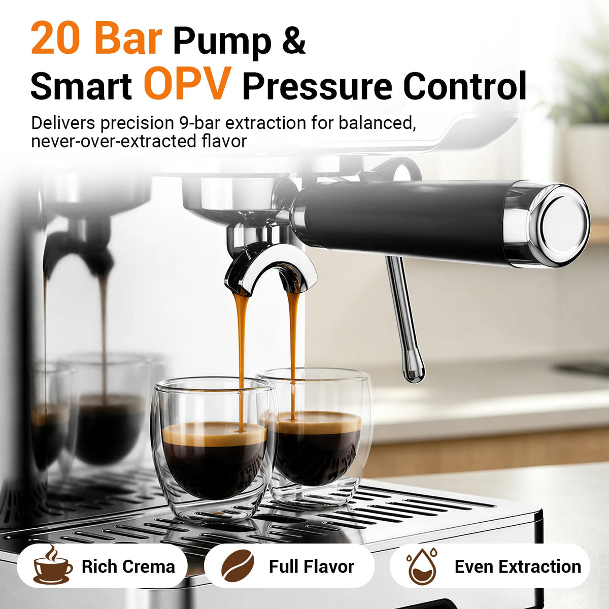 Ultra Espresso Machine With LCD Display And Steam Wand