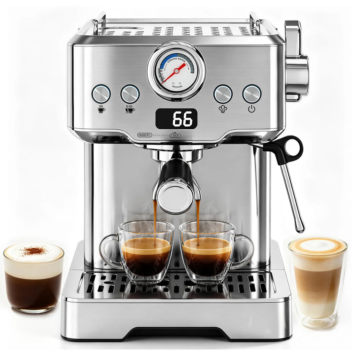 Ultra Espresso Machine With LCD Display And Steam Wand