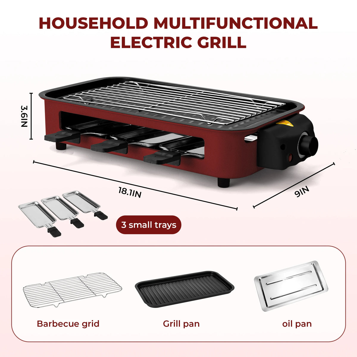 Sumetas Smokeless Electric Grill With Removable Griddle And Rack