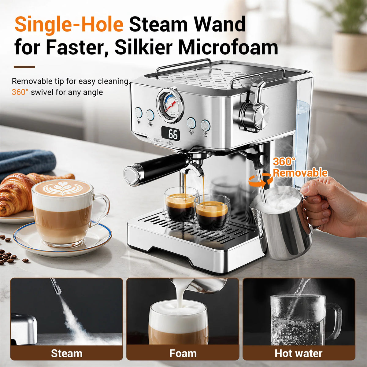 Ultra Espresso Machine With LCD Display And Steam Wand