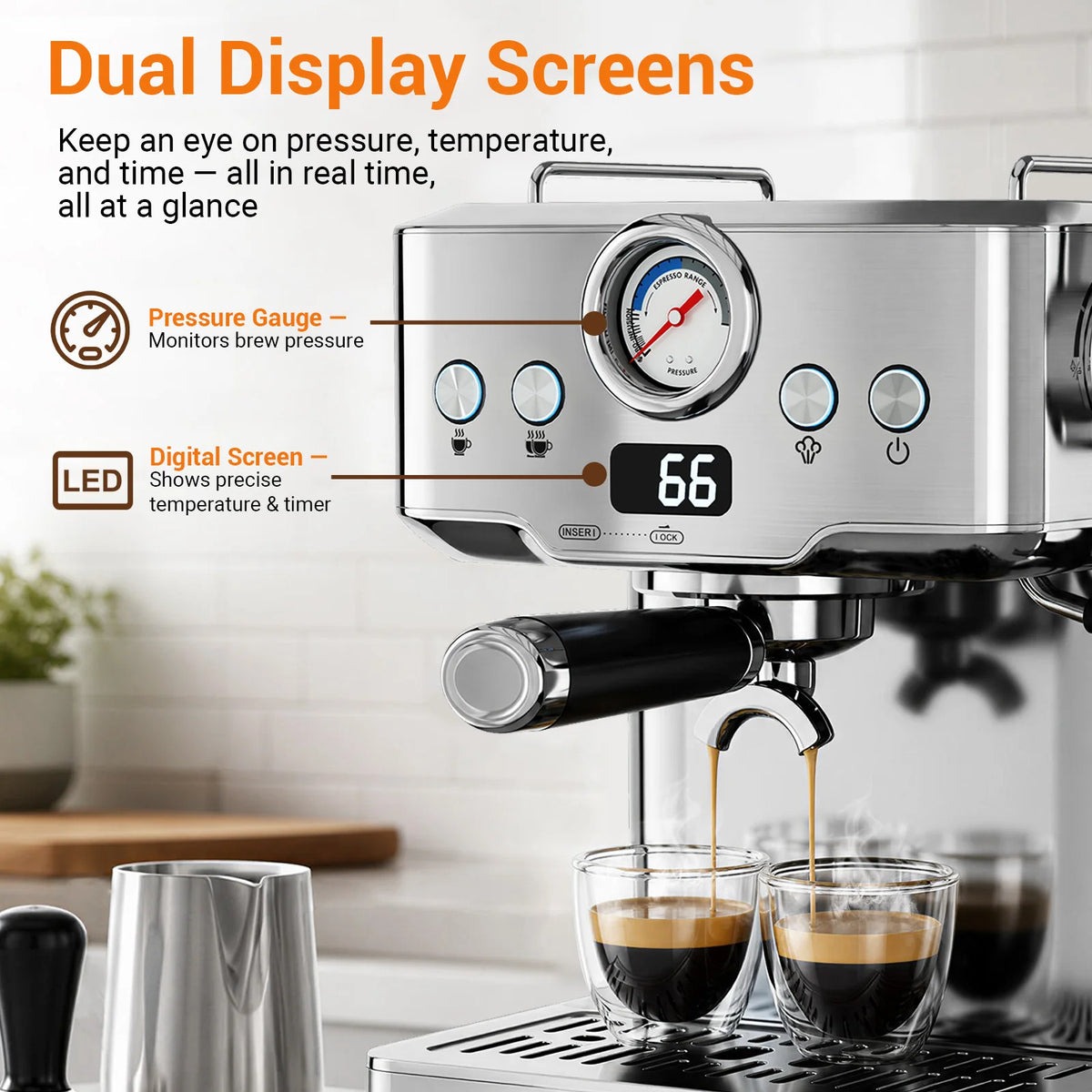 Ultra Espresso Machine With LCD Display And Steam Wand