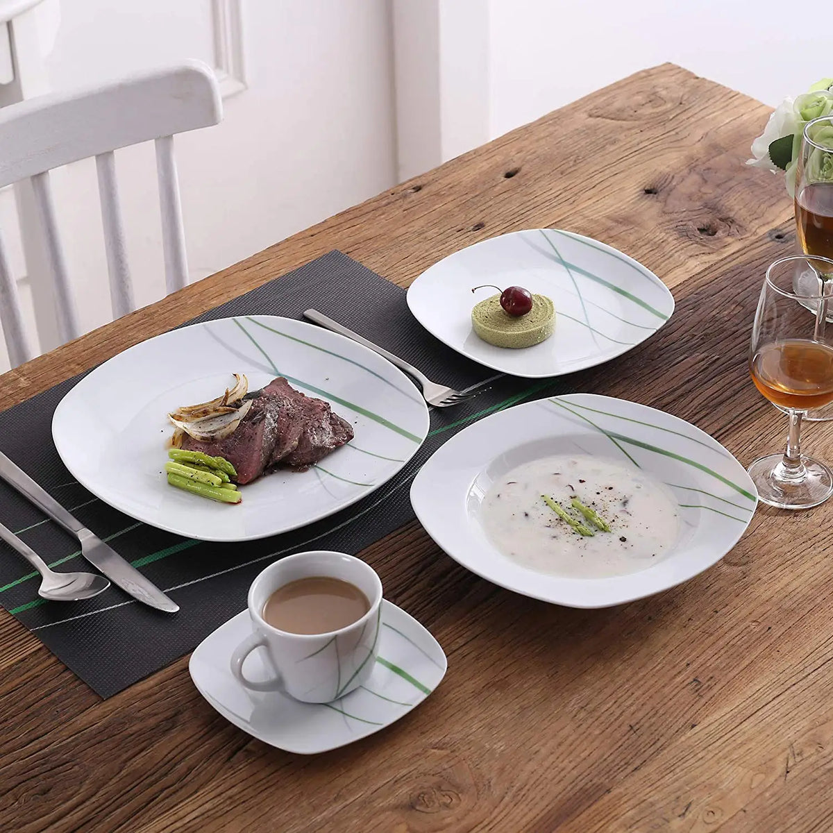 VEWEET Aviva Porcelain Dinnerware Set With Plates Cups And Saucers