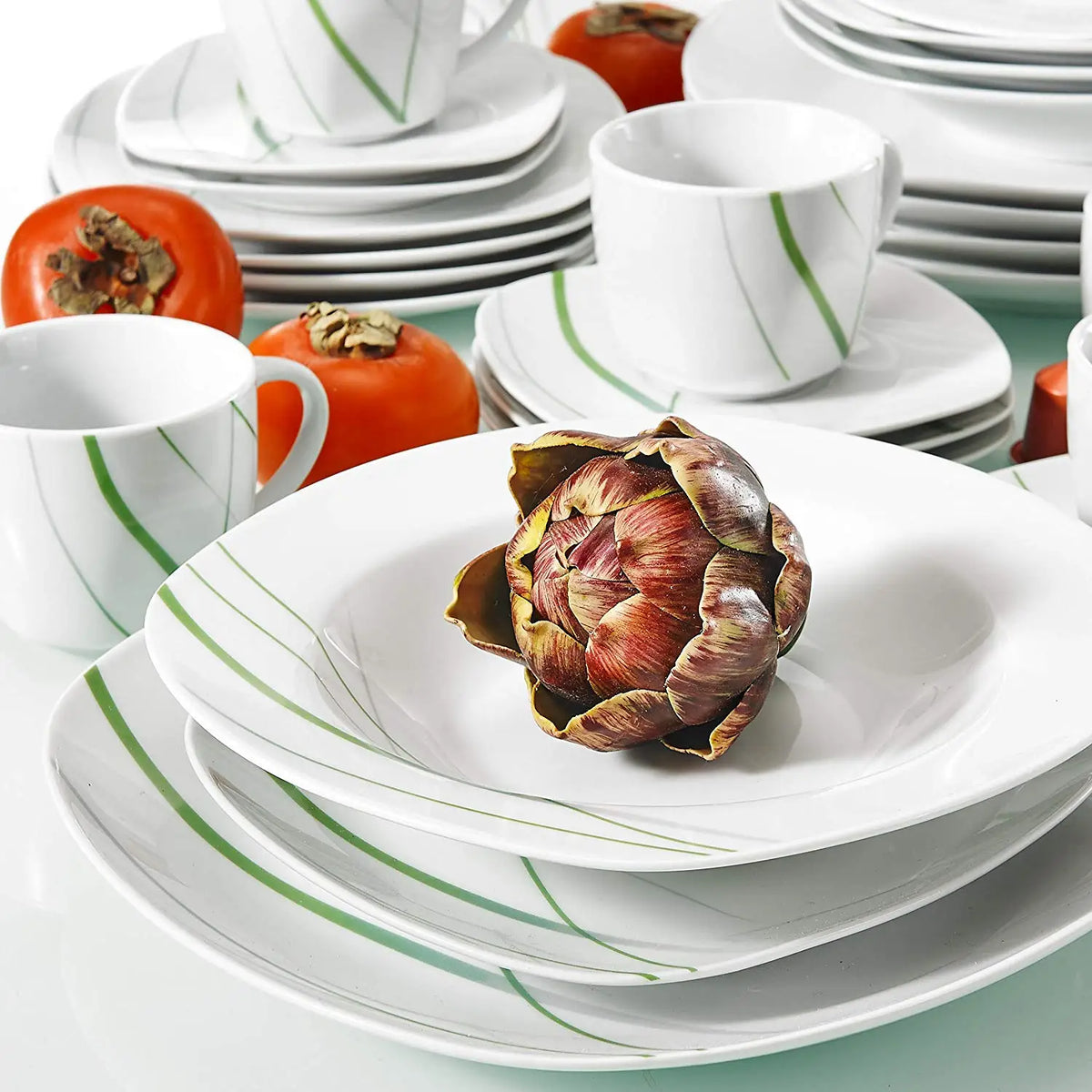VEWEET Aviva Porcelain Dinnerware Set With Plates Cups And Saucers