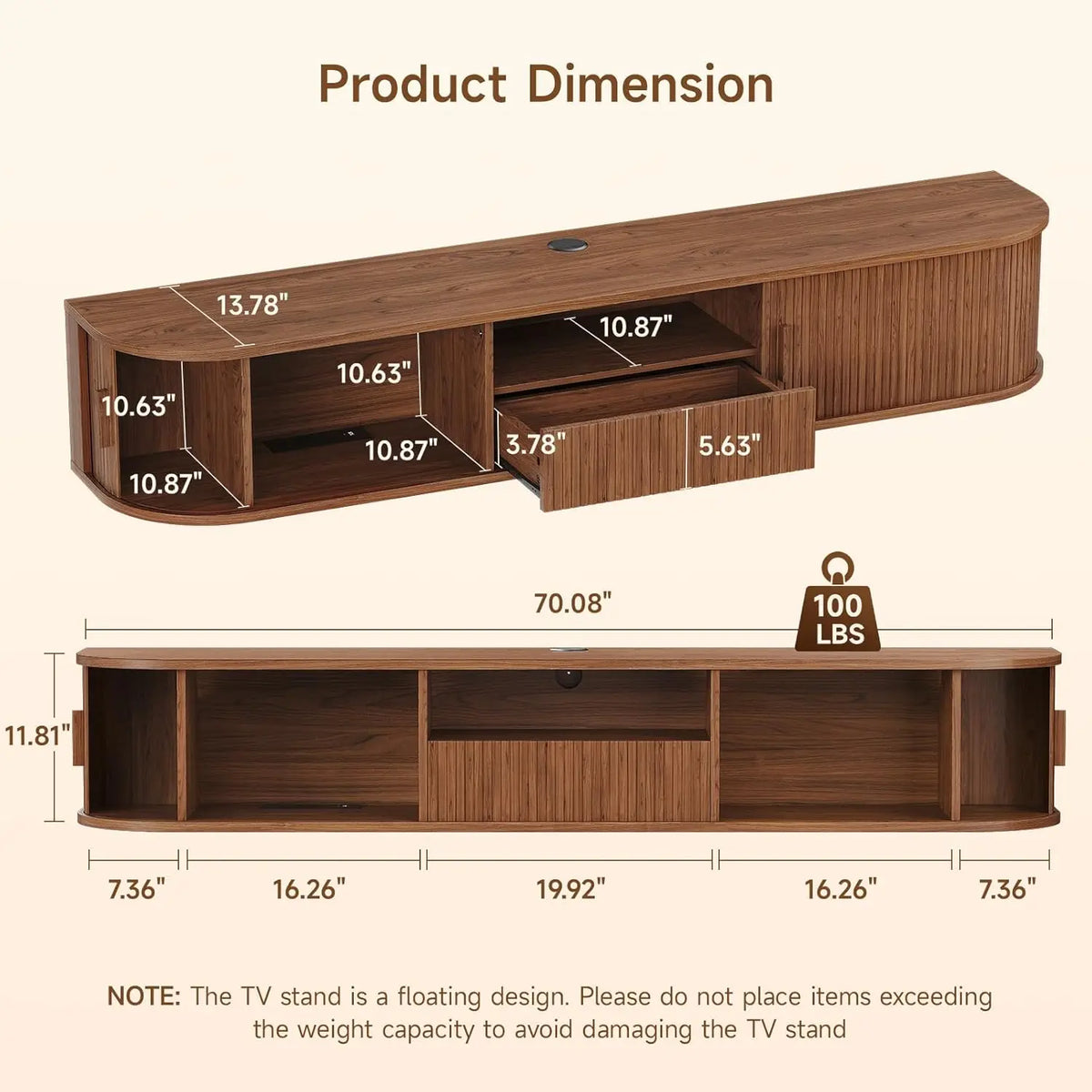 ONBRILL Smart Floating TV Stand With LED Lights And Power