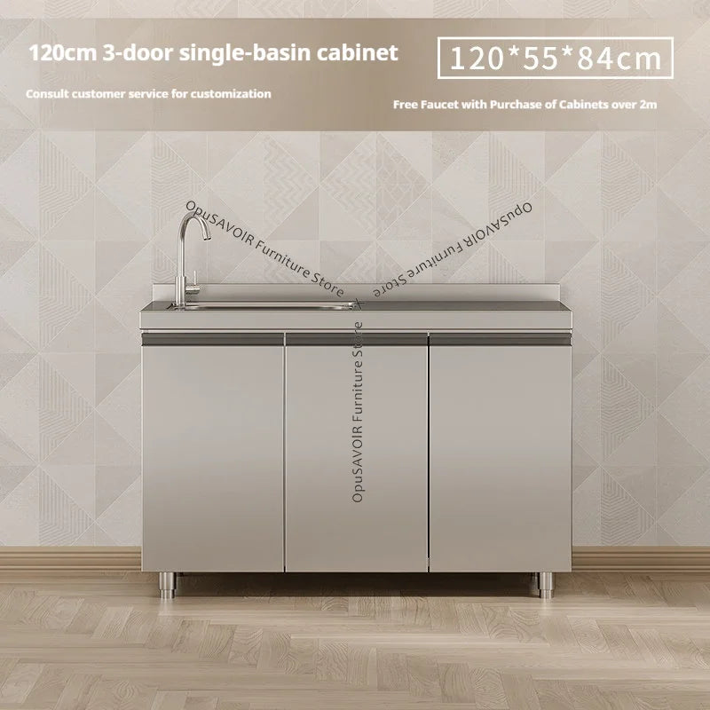 OAKCIA Stainless Steel Modular Kitchen Cabinet With Sink And Stove